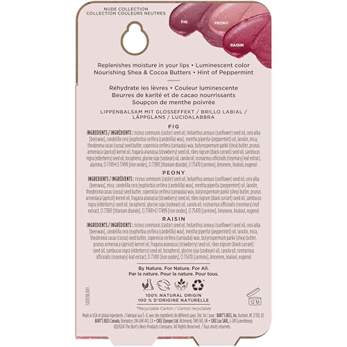 Burt's Bees Easter Basket Stuffers, Lip Shimmer Nude Collection, Tinted Lip Balm, Moisturizing for All Day Hydration with Natural Glowy Finish Burt's Bees