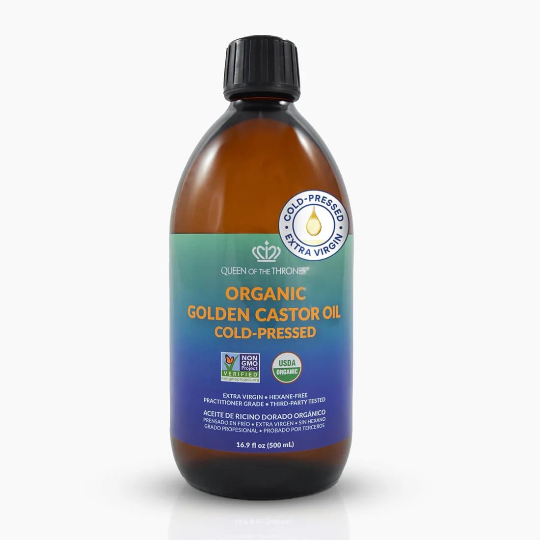 QUEEN OF THE THRONES Organic Golden Castor Oil, 16.9 oz, 500 ml QUEEN OF THE THRONES