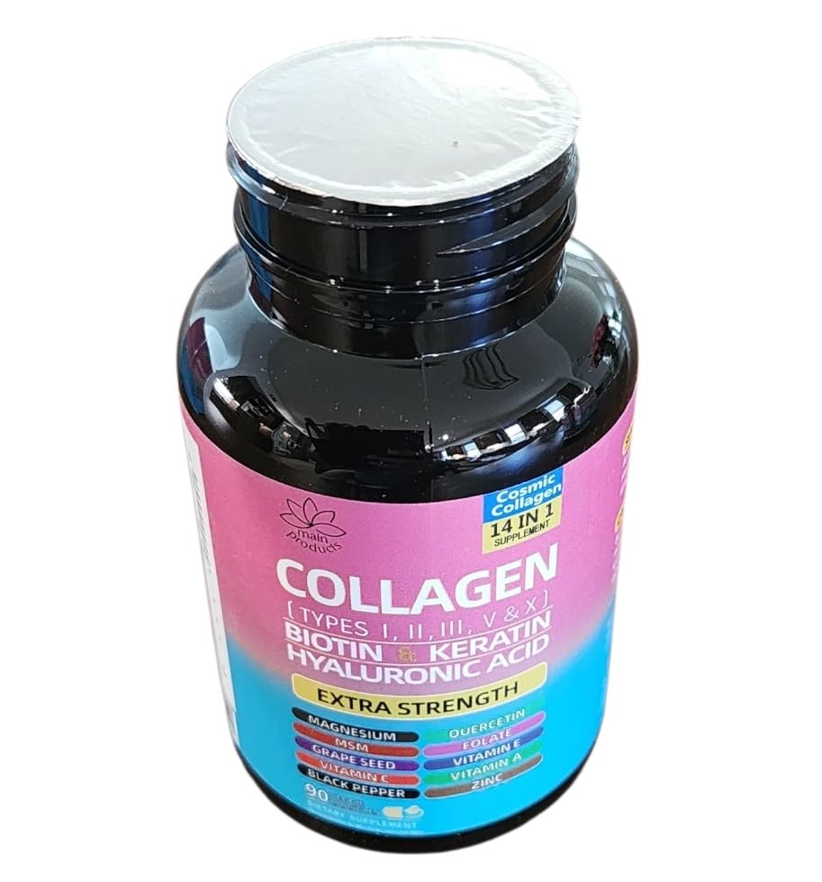 Collagen Peptides Types I, II, III, V & X, 64000 MCG, 14 in 1, Biotin, Keratin, Hyaluronic Acid, Magnesium, MSM, Grape Seed, Vitamin A C & E, Black Pepper, Quercetin, Folate, Zinc (90 Veggie Caps) Main Products buy australia supplements
