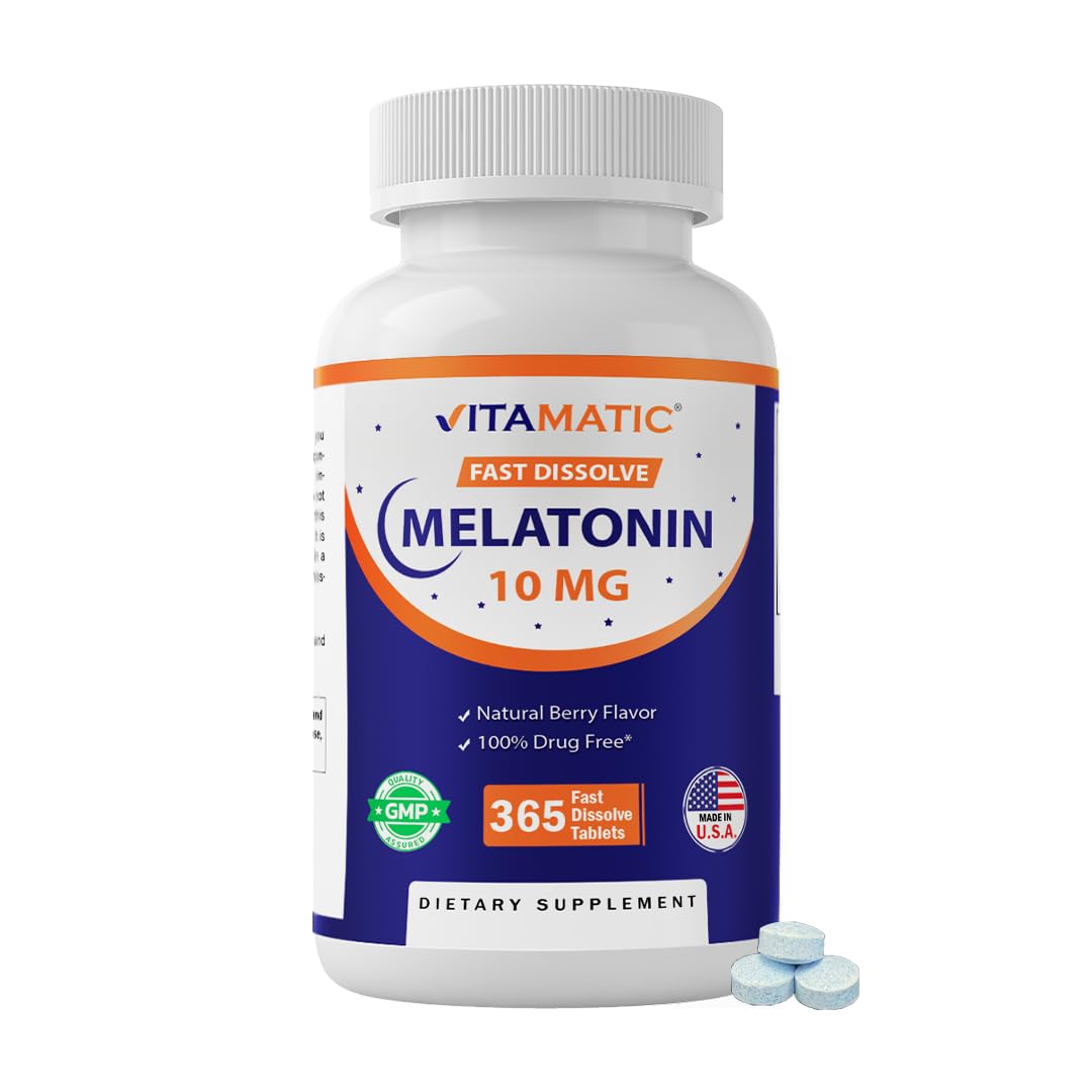 Vitamatic Melatonin 10 mg Fast Dissolve Tablets – Quick-Dissolving Sleep Support Supplement for Adults – Vegetarian, Non-GMO & Gluten-Free Vitamatic