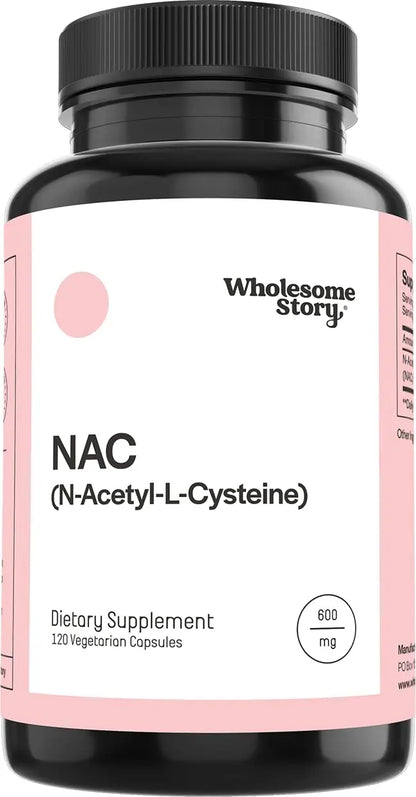 Wholesome Story NAC Supplement N Acetyl Cysteine 600 mg | Liver, Lung & Fertility Support | 120 Capsules | 120 Serving Supply Wholesome Story