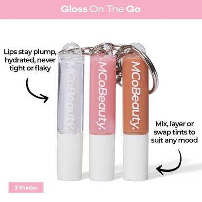 MCoBeauty Lip Gloss Trio - Keychain Lip Gloss Set of 3 Mini Glosses MCoBeauty