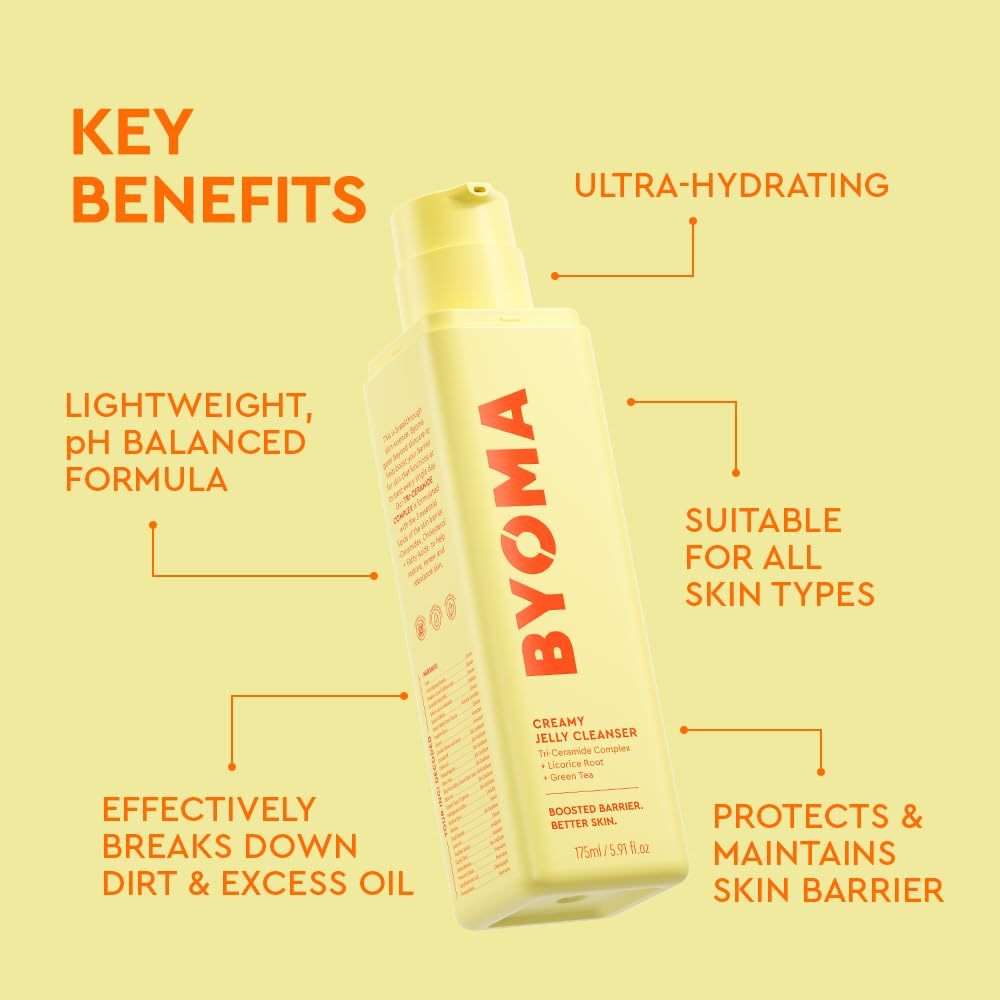 BYOMA Creamy Jelly Cleanser - Hydrating Facial Cleanser for Skin Barrier Repair -Tri-Ceramide Face Wash for Sensitive Skin & All Skin Types BYOMA