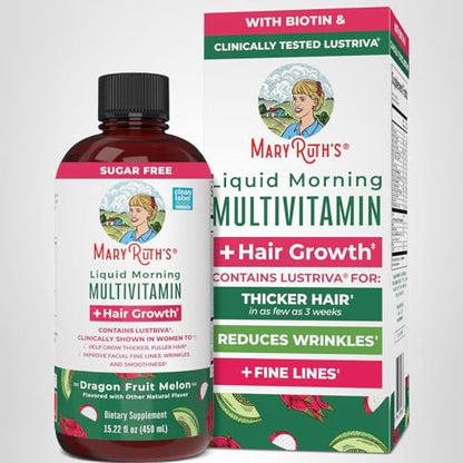 MARYRUTH'S Liquid Multivitamin + Hair Growth | Biotin 10000mcg | Lustriva Hair Growth Supplement | Clinically Tested in Women for Thicker Hair MARYRUTH'S