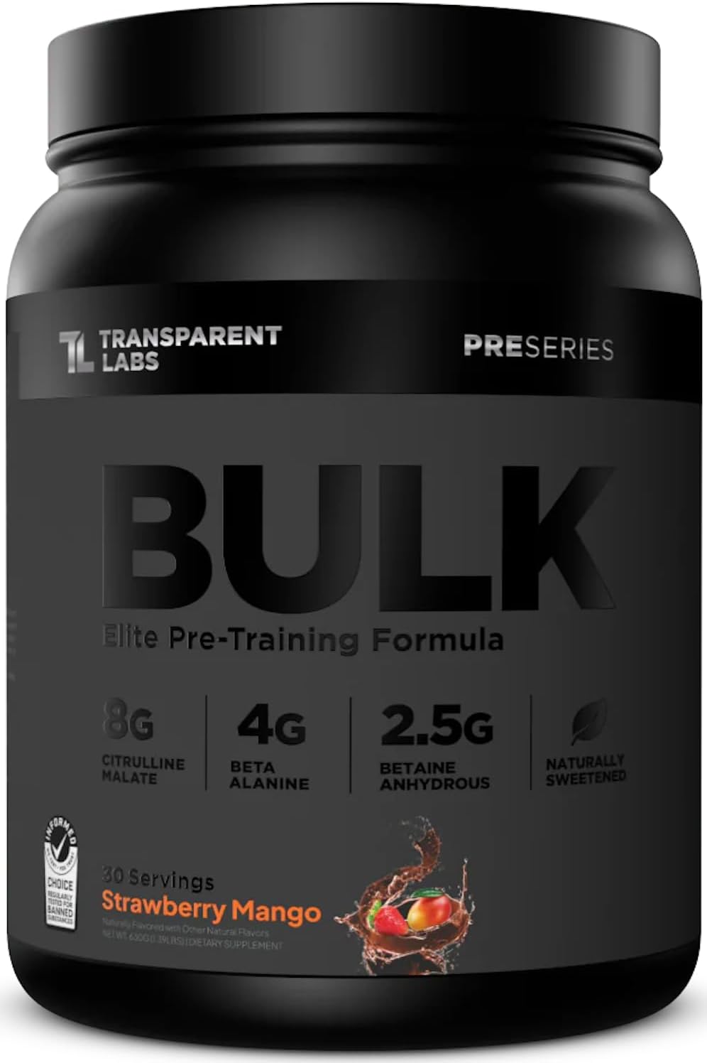 Transparent Labs Bulk Black Pre-Workout (30 Servings, Strawberry Mango) & Grass-Fed Whey Protein Isolate (30 Servings, Milk Chocolate)