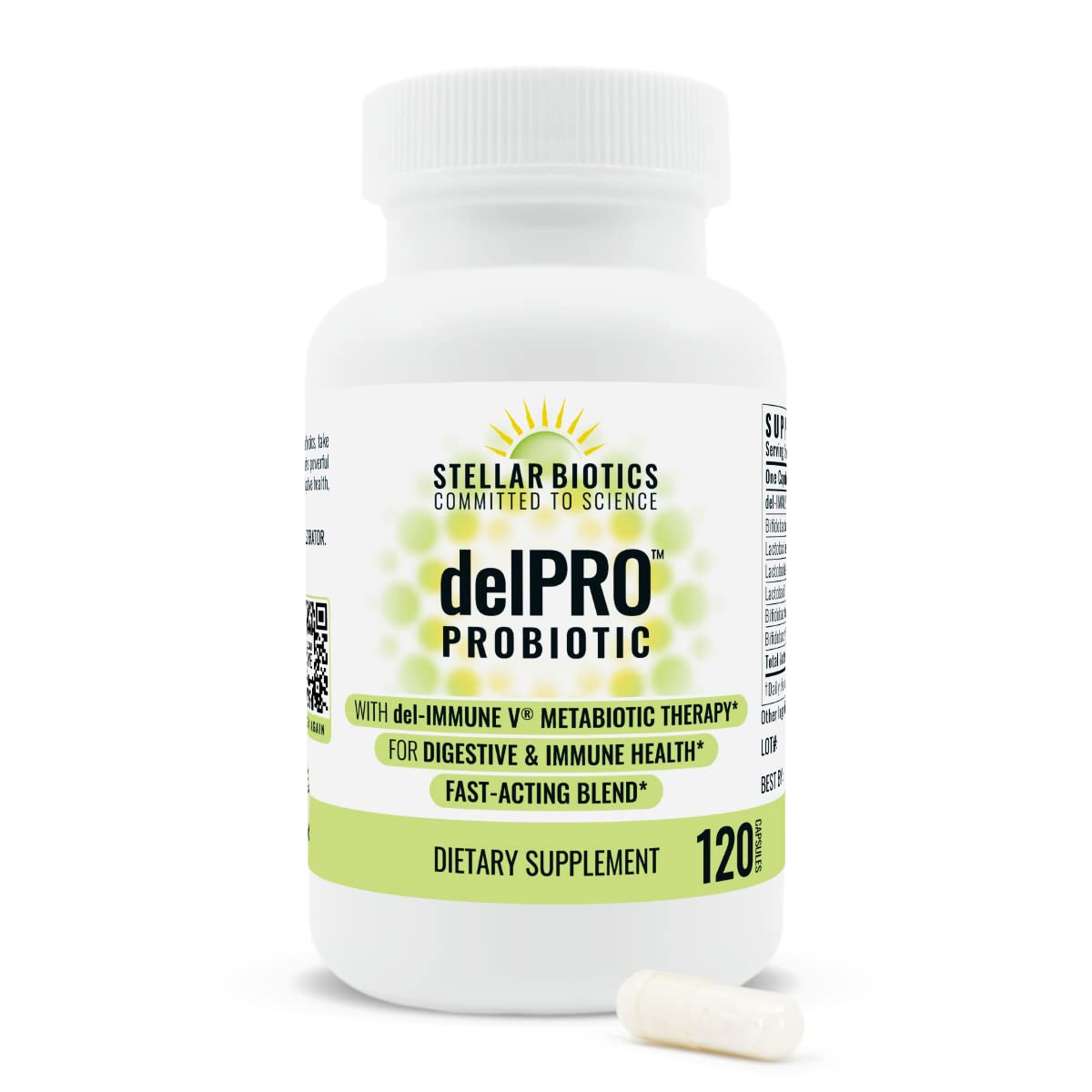 Del-Immune V® + Delpro Probiotic & Prebiotic Blend by Stellar Biotics - Promotes Optimal Gut Health, Digestion, Immune Support & Mood (120 Capsules) Del-Immune V