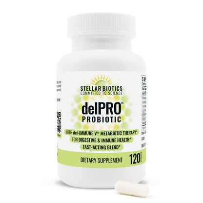 Del-Immune V® + Delpro Probiotic & Prebiotic Blend by Stellar Biotics - Promotes Optimal Gut Health, Digestion, Immune Support & Mood (120 Capsules) Del-Immune V