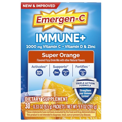 Emergen-C Immune+ Triple Action Immune Support Powder, BetaVia (R), 1000mg Vitamin C, B Vitamins, Vitamin D and Antioxidants Emergen-C