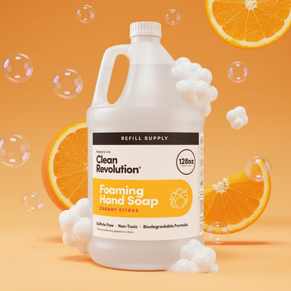 Clean Revolution Foaming Hand Soap Refill with Real Essential Oils, Moisturizing Sulfate-Free Hand Soap, Ready-to-Use Foam Soap Refill for Kitchen & Bathroom (Dreamy Citrus, 128oz) Clean Revolution