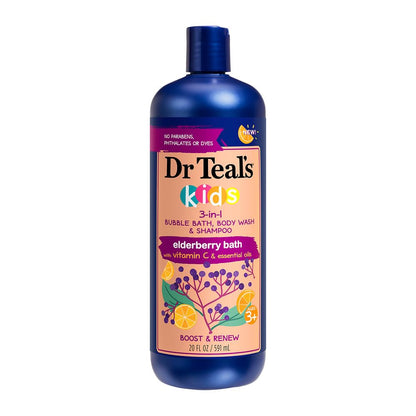 Dr Teal's Kids 3-in-1 Elderberry Bath: Bubble Bath, Body Wash & Shampoo, 20 fl oz Dr Teal's