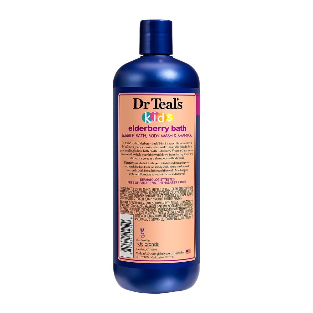 Dr Teal's Kids 3-in-1 Elderberry Bath: Bubble Bath, Body Wash & Shampoo, 20 fl oz Dr Teal's