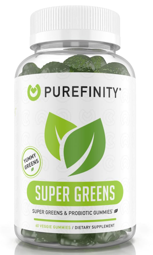 PUREFINITY Daily Super Greens Gummies with Spirulina, Spinach, Broccoli, Beet Root, Acai, and Other Vegetables, All-in-One Veggie Supplement – Non-GMO, Gluten Free, Vegan, 60 Count