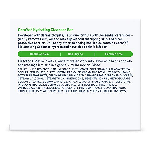 CeraVe Hydrating Cleanser Bar, Soap-Free Body and Facial Cleanser with 5% Moisturizing Cream, Fragrance-Free, 2-Pack, 4.5 Ounce Each CeraVe