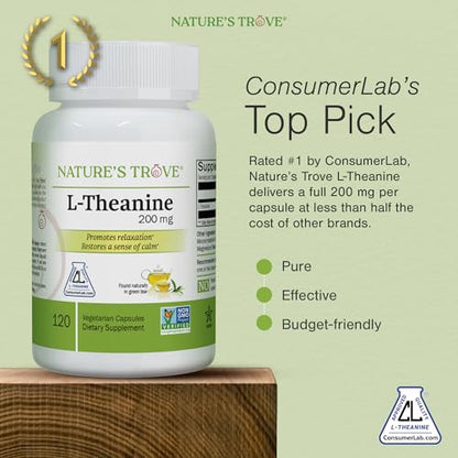 Nature's Trove L-Theanine 200mg 120 Vegetarian Capsules Nature's Trove