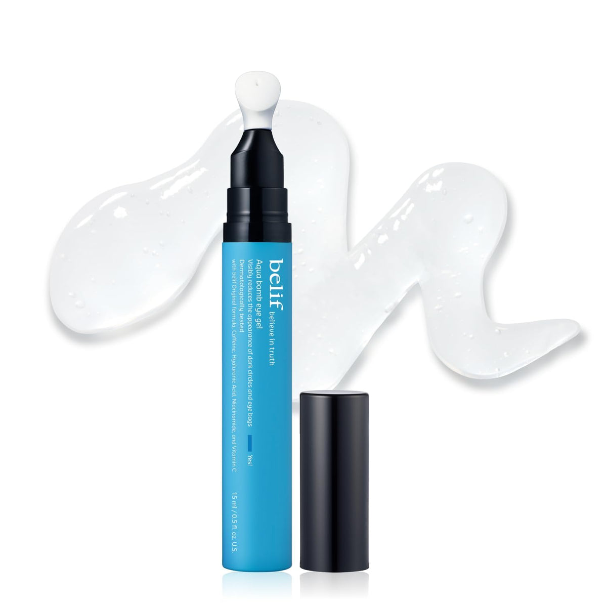belif Aqua Bomb Cooling Eye Gel - Caffeine & Hyaluronic Acid for Puffiness & Hydration, Niacinamide & Vitamin C for Dark Circles, Adenosine & Collagen for Plumping, Korean Skin Care, 0.5 fl oz (15ml) belif