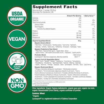 Country Farms Organic Super Greens Natural Flavor, 50 Organic Super Foods, Packed with Fiber, USDA Organic Drink Mix, Fruits, Vegetables, Mushrooms & Probiotics Country Farms