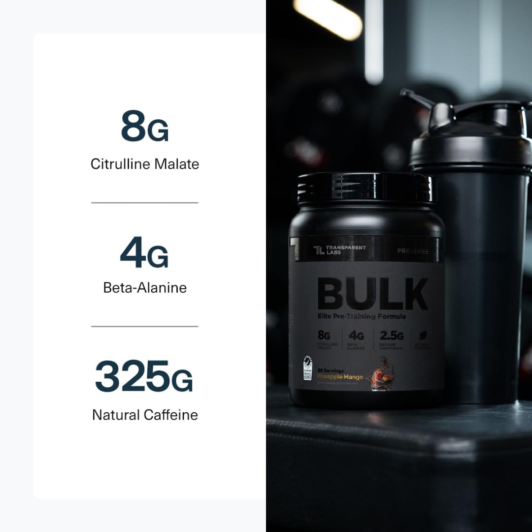 Transparent Labs Bulk Black Pre Workout - Clinically Dosed, Sugar Free Preworkout for Men and Women with Beta Alanine Powder, Citrulline Malate Transparent Labs buy australia supplements