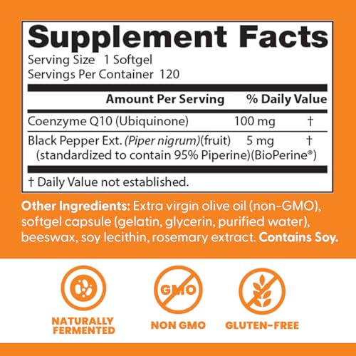 Doctor's Best High Absorption CoQ10 with BioPerine Supplement - Coenzyme Q10 Softgels for Heart Health & Antioxidant Support, Naturally Fermented CoQ10 100mg Doctor's BEST