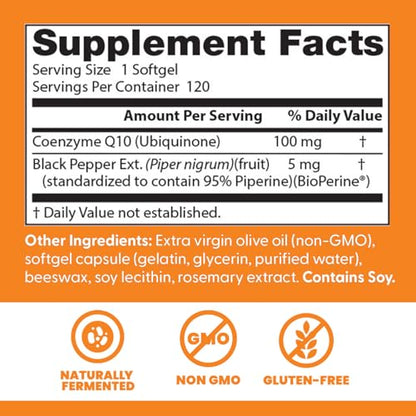 Doctor's Best High Absorption CoQ10 with BioPerine Supplement - Coenzyme Q10 Softgels for Heart Health & Antioxidant Support, Naturally Fermented CoQ10 100mg Doctor's BEST