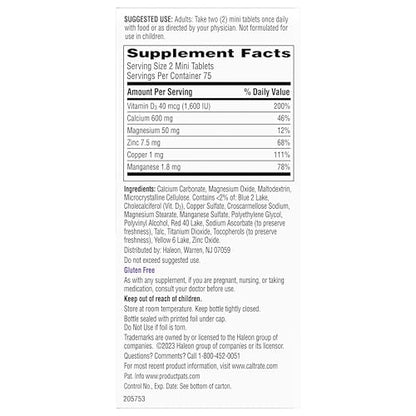 Caltrate Minis 600 Plus D3 Plus Minerals Calcium and Vitamin D Supplement Tablets, Bone Health and Mineral Supplement for Adults - 150 Count Caltrate