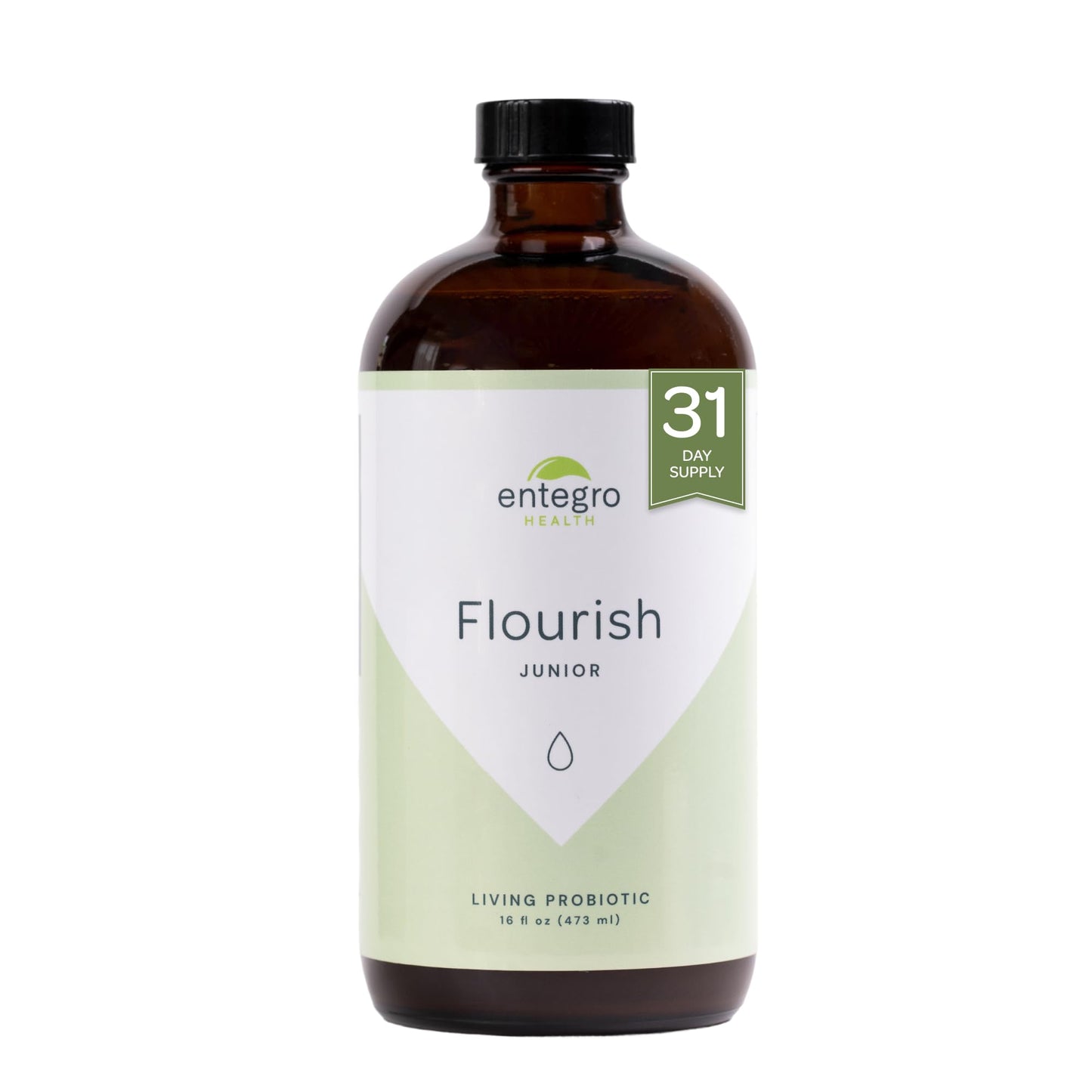 ENTEGRO Flourish Junior Liquid Probiotic & Postbiotic Supplement - Glass | 11 Live Cultures | Gut & Digestive Health for Women, Men & Kids | Organic, Vegan, Allergen Free | USA Made | 16 fl oz ENTEGRO