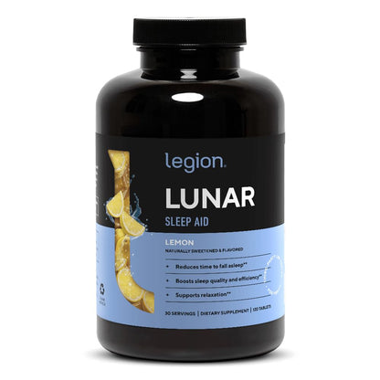 LEGION Lunar Natural Sleep Aid Chewable Tablets with Melatonin, L-Glycine, 30 Serving