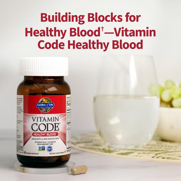 Garden of Life Vitamin Code Healthy Blood - Iron Supplement for Women, 60 Vegan Capsules, with Vitamins B, C, Trace Minerals Garden of Life