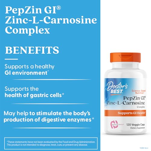 Doctor's Best PepZin GI, Zinc-L-Carnosine Complex for Men & Women - Zinc Carnosine Supplement Caps for Gut Health, Digestive Support, & Stomach Comfort Doctor's BEST