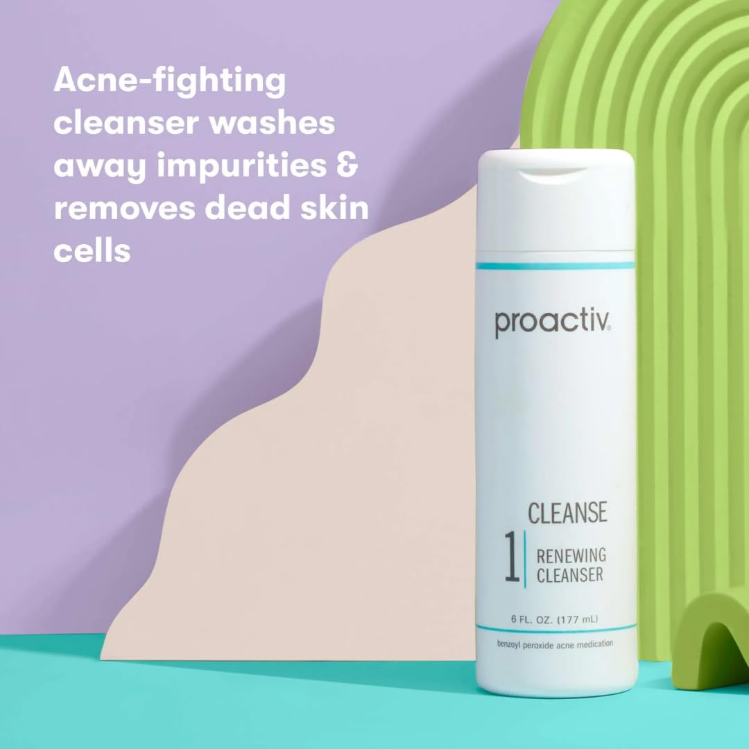 Proactiv Acne Cleanser - Benzoyl Peroxide Face Wash and Acne Treatment - Daily Facial Cleanser and Hyularonic Acid Moisturizer with Exfoliating Beads - 90 Day Supply, 6 Fl Oz Proactiv
