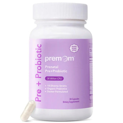 Premom Prenatal Prebiotics & Probiotics for Women, 30 Billion CFU, 18 Strains, Organic Prebiotic & Womens Probiotic, Vaginal, Gut, & Digestive Health + Immune Support Supplement Premom