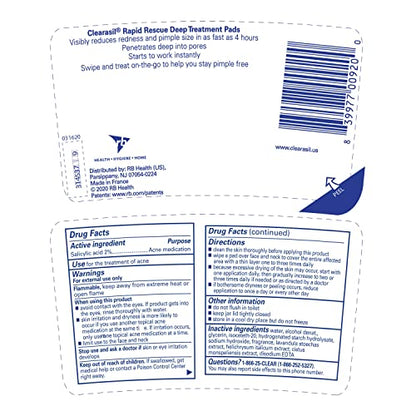 Clearasil Rapid Rescue Deep Treatment Acne Face Pads, Maximum Strenght with 2% Salicylic Acid Acne Clearasil