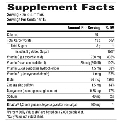 Emergen-C Immune+ Triple Action Immune Support Gummies, BetaVia (R), 1000mg Vitamin C, B Vitamins, Vitamin D and Antioxidants Emergen-C