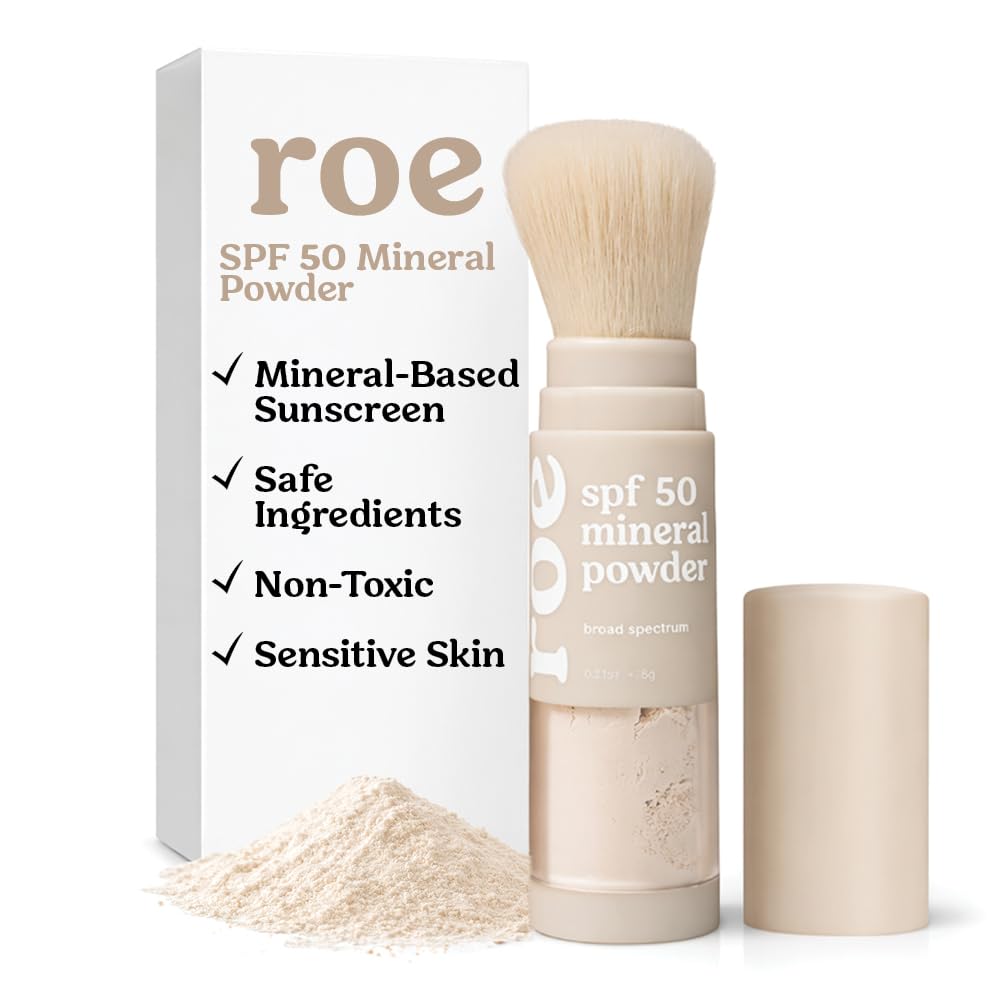 Roe Wellness- SPF 50 Powder Sunscreen Mineral-Based, Non-Toxic Brush-on For Kids, Adults & Babies | For Scalp, Face & Body (Reef Safe) Roe Wellness