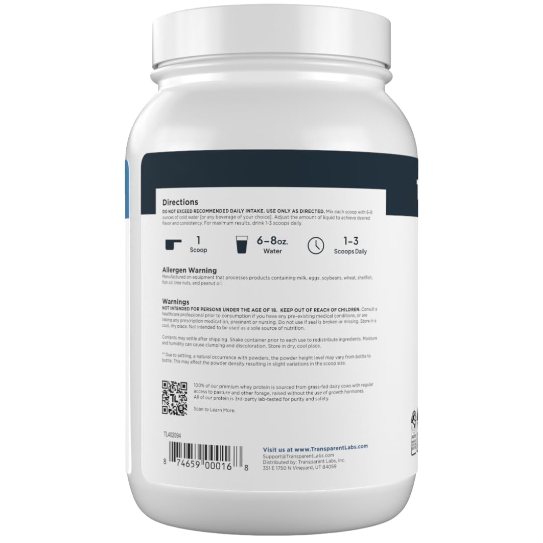 Transparent Labs Grass-Fed Whey Protein Isolate - Naturally Flavored, Gluten Free Whey Protein Powder with 28g of Protein per Serving & 9 Amino Acids - 30 Servings, French Vanilla