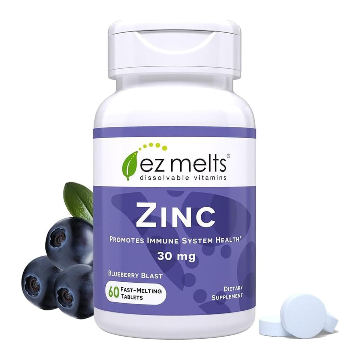 EZ Melts Zinc - Supplement for Immune, Digestive & Skin Health Support - Non-GMO, Vegan & Gluten-Free - Blueberry Blast EZ Melts