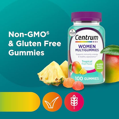 Centrum Women’s Multivitamin Gummies, Immune, Energy, Healthy Appearance Support, 100 Count, 50 Day Supply Centrum