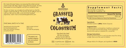 Ancestral Supplements Grass Fed Beef Colostrum Supplement, 3000 mg, Offers Immune Support and Promotes Gut Health, Athletic Performance, Healthy Iron Levels, Growth and Repair, Non GMO, 180 Capsules