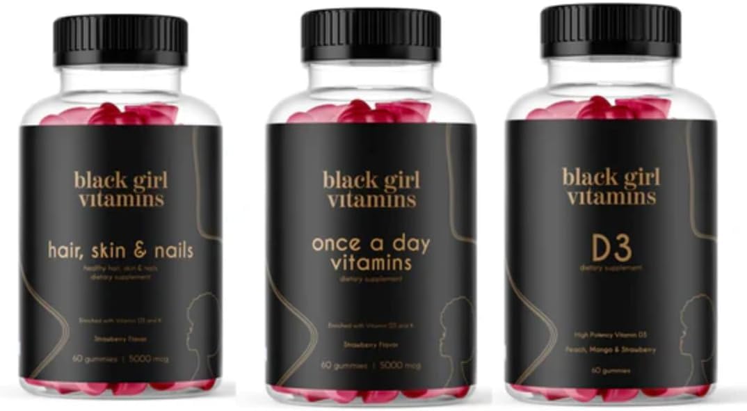 Black Girl Vitamins Look Good Feel Good Bundle – Hair Skin & Nails, Vitamin D3 2000IU & Once a Day Multivitamin - Women's Supplement Bundle Black Girl Vitamins