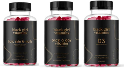 Black Girl Vitamins Look Good Feel Good Bundle – Hair Skin & Nails, Vitamin D3 2000IU & Once a Day Multivitamin - Women's Supplement Bundle Black Girl Vitamins
