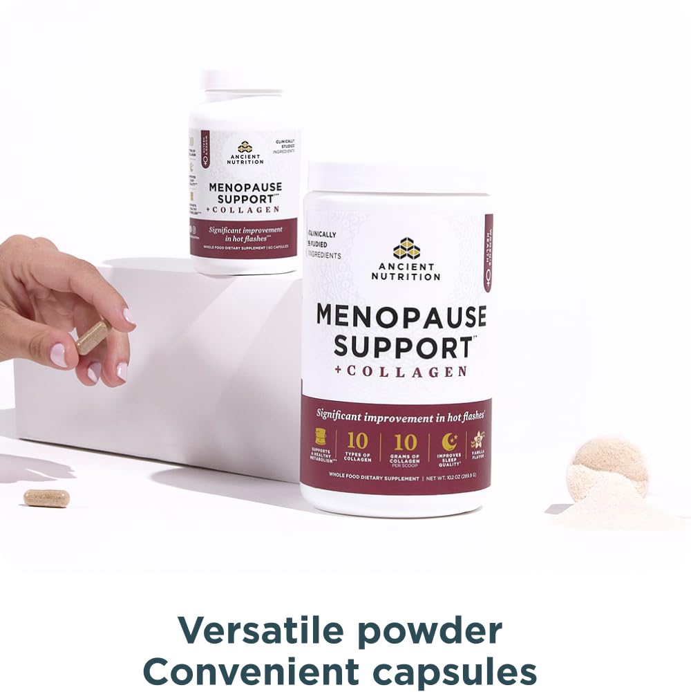 Ancient Nutrition Menopause Support + Collagen Supplement, Hydrolyzed Collagen Peptides, Key Clinically Validated Superfoods, Significant Improvement in Hot Flashes and Sleep Quality, 60 Capsules Ancient Nutrition buy australia supplements