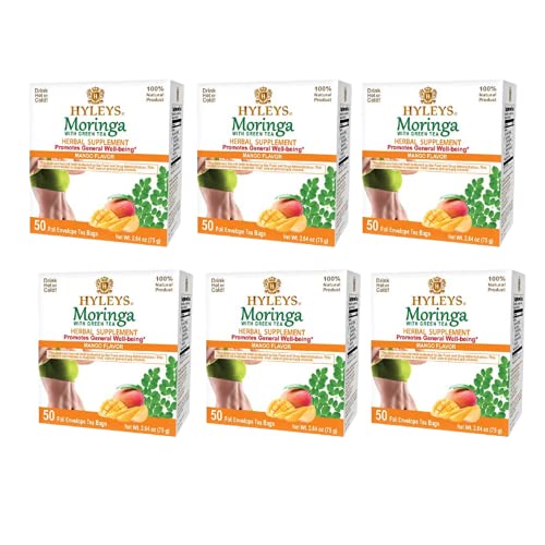 Hyleys Tea Moringa Oleifera with Mango Flavor - 50 Tea Bags (6 Pack - 300 Tea Bags total) (Miracle Tree Tea) HYLEYS buy australia supplements