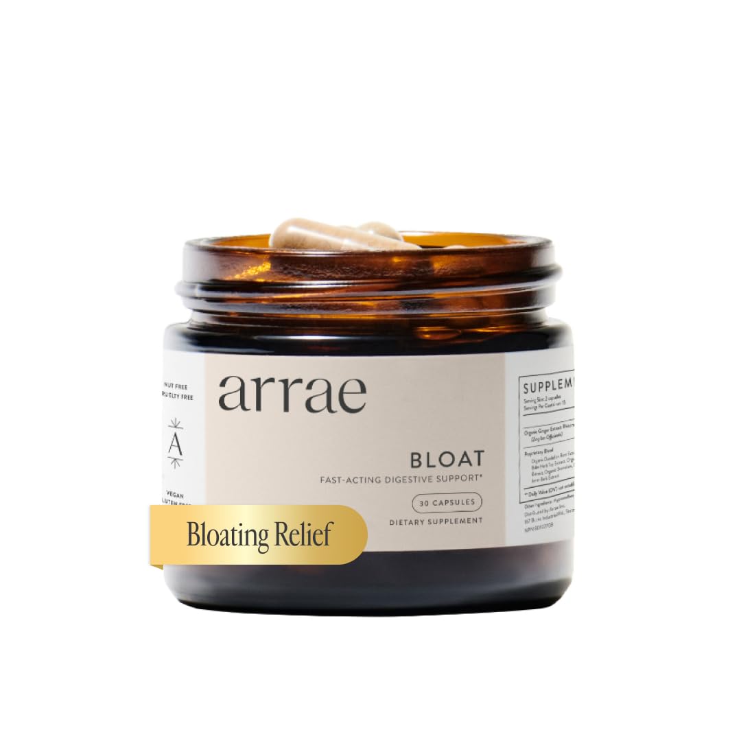 Arrae Fast-Acting Bloating Relief Digestive Enzymes, All Natural Bloat, Gas & Indigestion Relief Capsules (30 Count) Arrae