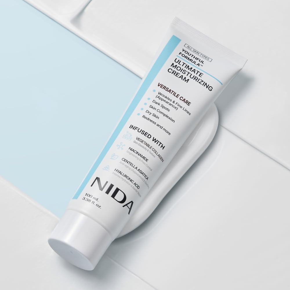 NIDA Youthful Formula™ Ultimate Moisturizing Cream | Centella Asiatica, Niacinamide, Hyaluronic Acid, Collagen | Wrinkles, Fine Lines, Dark Spots, Dry Skin, Redness | 3.38 fl. oz., 100ml NIDA