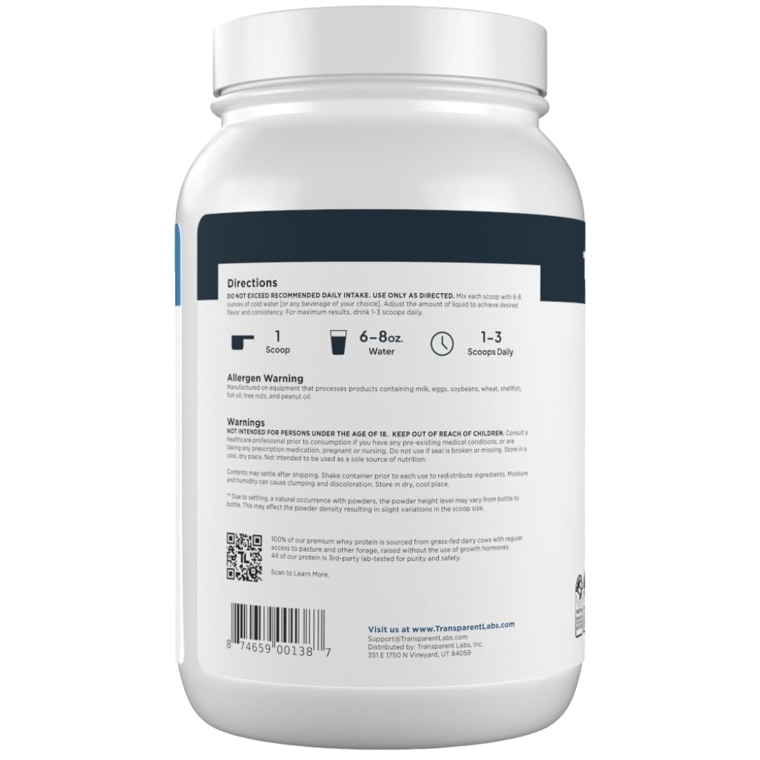 Transparent Labs Grass-Fed Whey Protein Isolate - Naturally Flavored, Gluten Free Whey Protein Powder with 28g of Protein per Serving & 9 Amino Acids - 30 Servings, French Vanilla