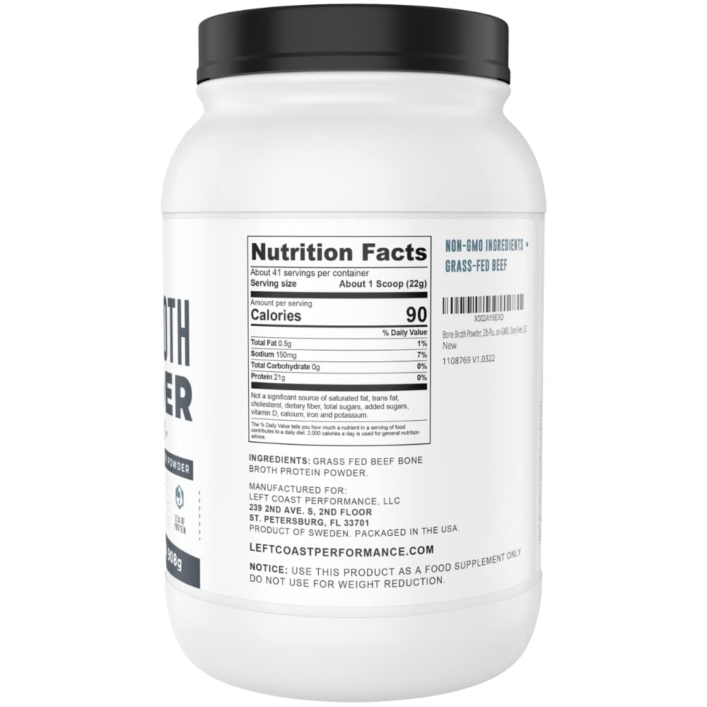 Bone Broth Protein Powder – Pure Grass-Fed Beef Bone Broth, Unflavored with Natural Collagen, Glucosamine & Gelatin – Paleo & Keto-Friendly, Non-GMO, Dairy-Free for Gut Health & Joint Support 32oz Left Coast Performance buy australia supplements