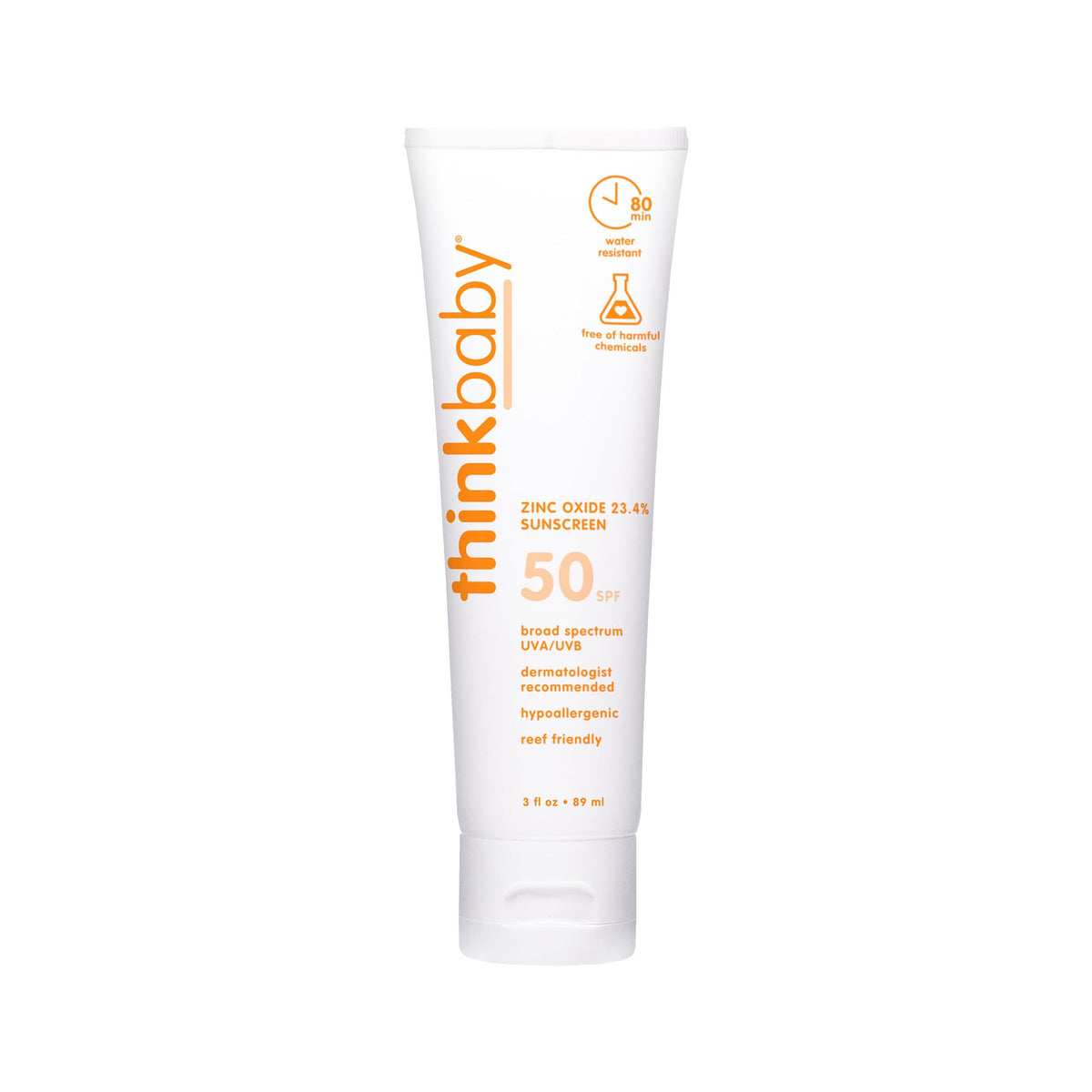 Thinkbaby Baby Sunscreen SPF 50+, Mineral Formula, Water Resistant, 3 Oz Thinkbaby