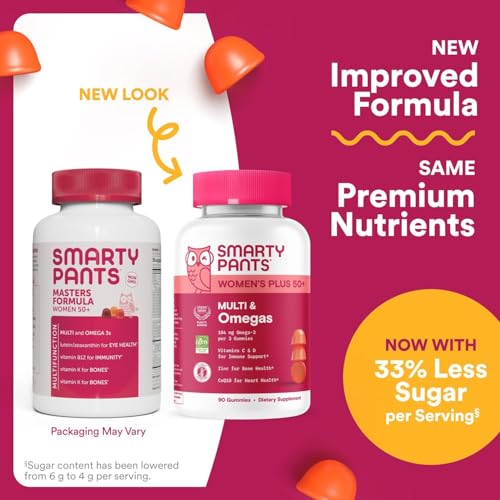 SmartyPants Multivitamin Gummy for Women 50 and Over, Omega 3 (DHA/EPA), Methylfolate, CoQ10, Vitamin D3, C, Vitamin B12, B6, A, K, Biotin SmartyPants