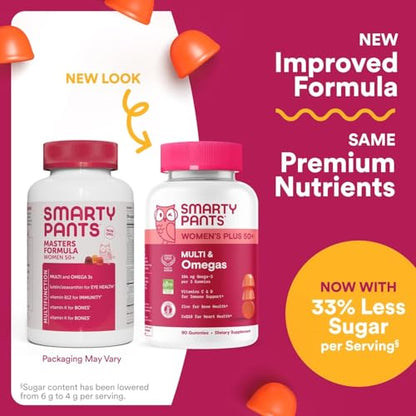 SmartyPants Multivitamin Gummy for Women 50 and Over, Omega 3 (DHA/EPA), Methylfolate, CoQ10, Vitamin D3, C, Vitamin B12, B6, A, K, Biotin SmartyPants