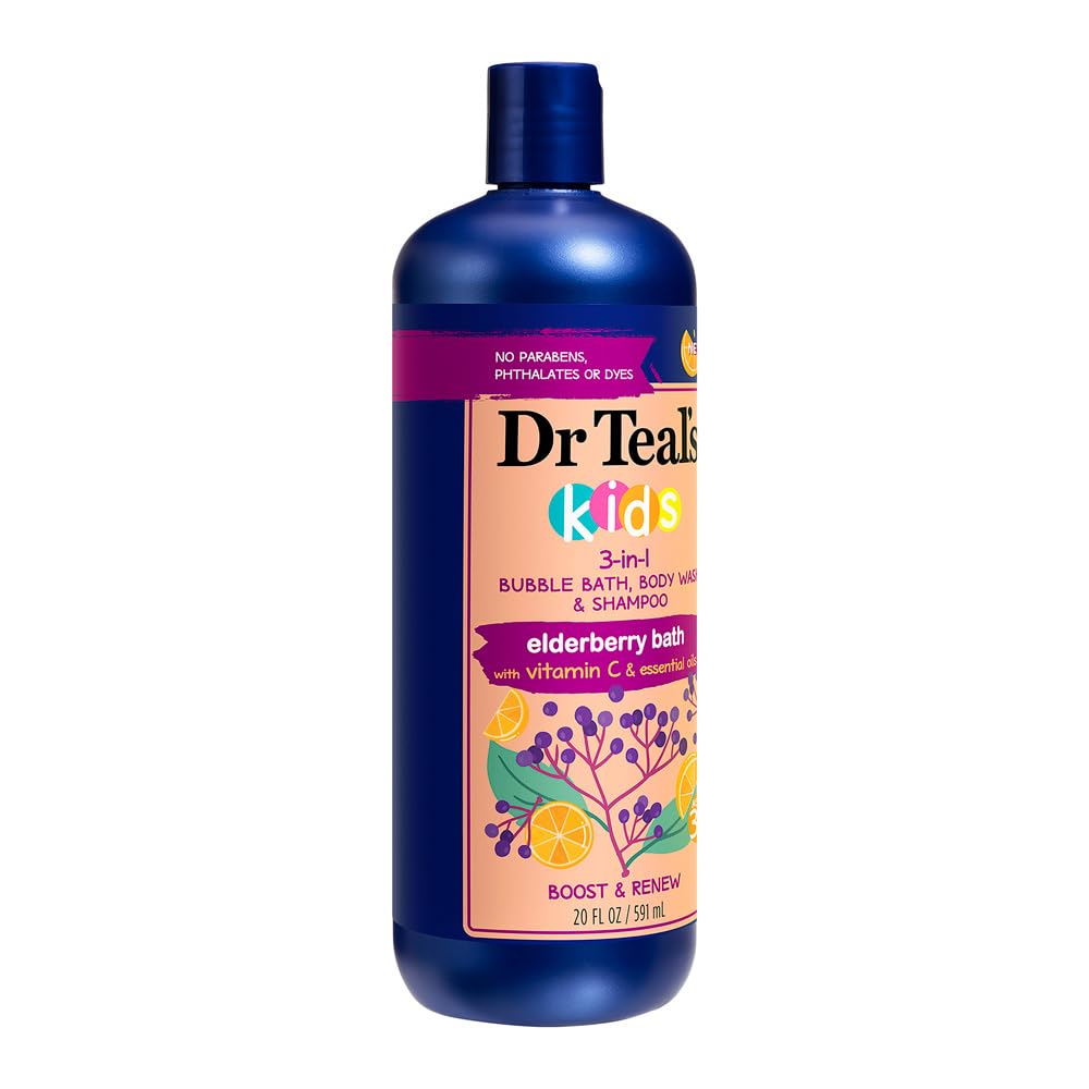 Dr Teal's Kids 3-in-1 Elderberry Bath: Bubble Bath, Body Wash & Shampoo, 20 fl oz Dr Teal's