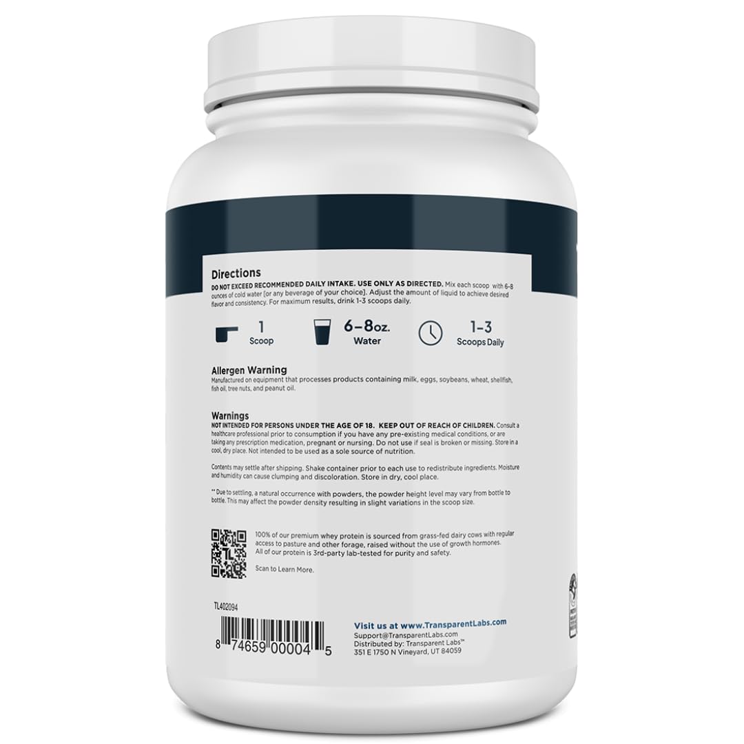 Transparent Labs Grass-Fed Whey Protein Isolate - Naturally Flavored, Gluten Free Whey Protein Powder with 28g of Protein per Serving & 9 Amino Acids - 30 Servings, French Vanilla